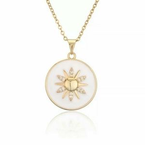 Gold-Plated Copper Starburst Pendant Necklace, White Enamel, Zirconia, 18", NWOT